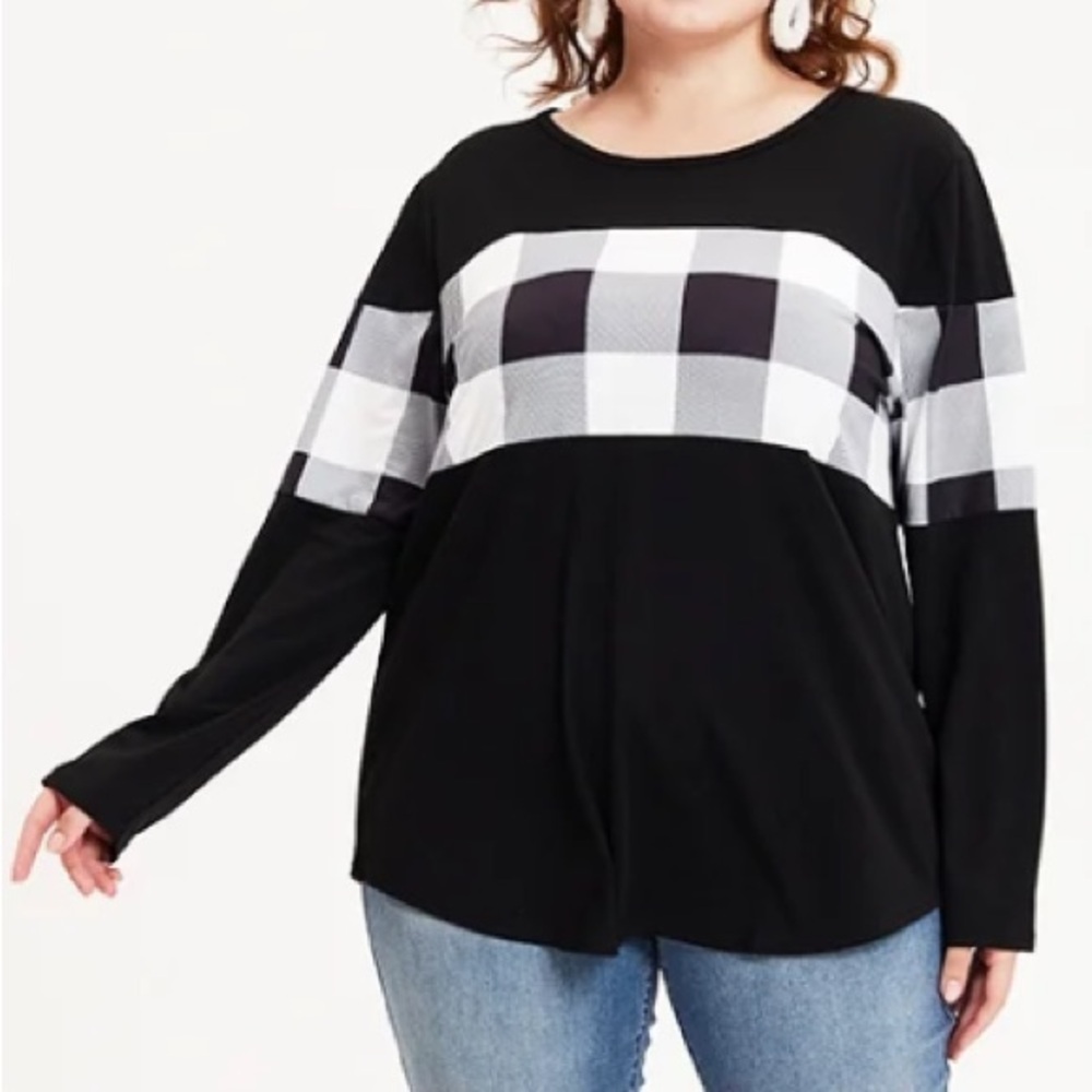 TIYOMI Color Block Plaid Long Sleeve Tee